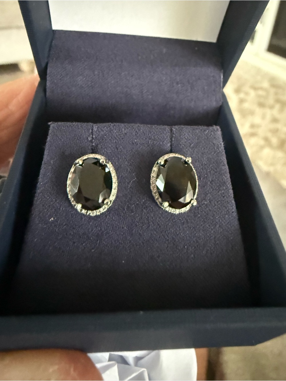 Oval Black Crystal Halo Stud Earrings - Women Jewelry
